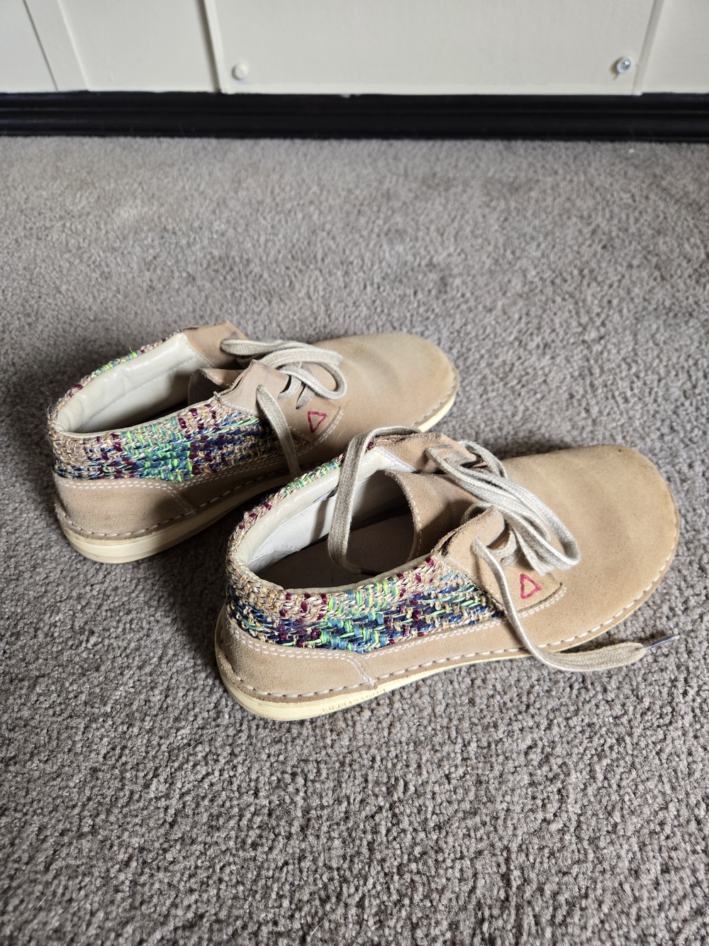 Womens Birkenstock Beige Suede Casual Shoes with Multicolor Knit Accent